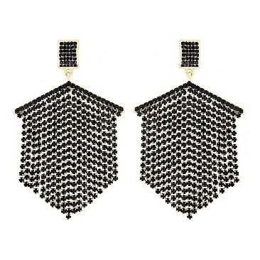 FASHION CRYSTAL RHINESTONE FRINGE DROP POST EARRINGS