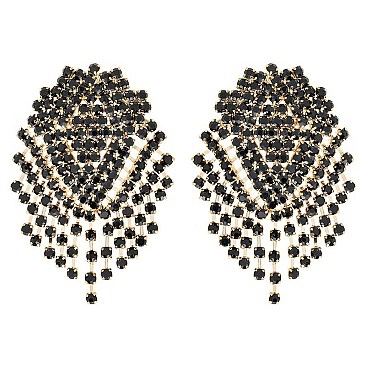 LOVELY CRYSTAL RHINESTONE FRINGE DROP POST EARRINGS