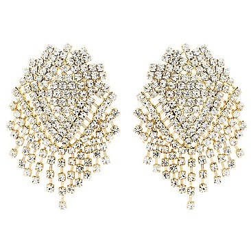 LOVELY CRYSTAL RHINESTONE FRINGE DROP POST EARRINGS