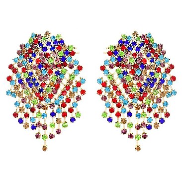 LOVELY CRYSTAL RHINESTONE FRINGE DROP POST EARRINGS