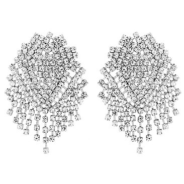 LOVELY CRYSTAL RHINESTONE FRINGE DROP POST EARRINGS