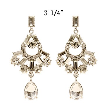 Fashionable Dangling Rhinestone Earring w/ Teardrop SLEY1427