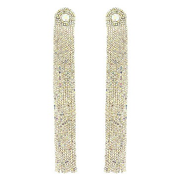 TRENDY CRYSTAL RHINESTONE FRINGE DROP EARRINGS