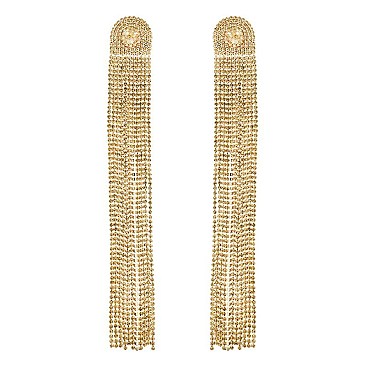 TRENDY CRYSTAL RHINESTONE FRINGE DROP EARRINGS