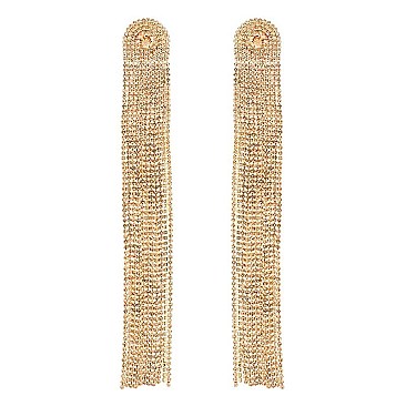 TRENDY CRYSTAL RHINESTONE FRINGE DROP EARRINGS