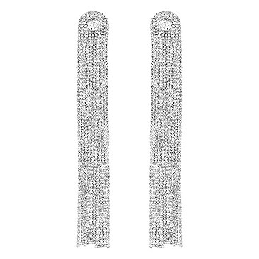 TRENDY CRYSTAL RHINESTONE FRINGE DROP EARRINGS