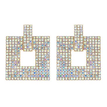 FASHION CRYSTAL RHINESTONE SQUARE DROP EARRINGS