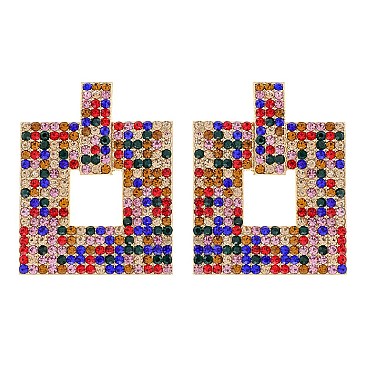 FASHION CRYSTAL RHINESTONE SQUARE DROP EARRINGS