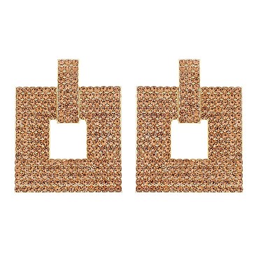 FASHION CRYSTAL RHINESTONE SQUARE DROP EARRINGS