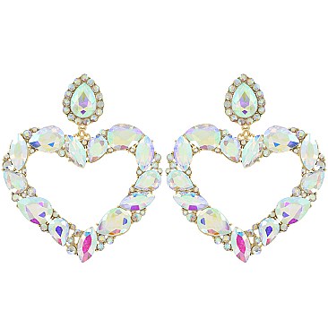 FASHION CRYSTAL RHINESTONE HEART DROP EARRINGS