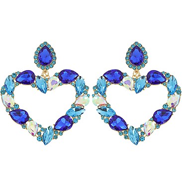 FASHION CRYSTAL RHINESTONE HEART DROP EARRINGS