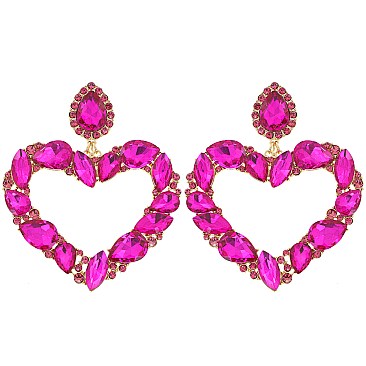 FASHION CRYSTAL RHINESTONE HEART DROP EARRINGS