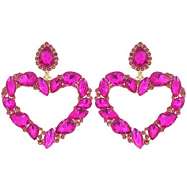 FASHION CRYSTAL RHINESTONE HEART DROP EARRINGS