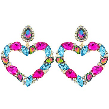 FASHION CRYSTAL RHINESTONE HEART DROP EARRINGS