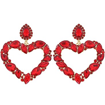 FASHION CRYSTAL RHINESTONE HEART DROP EARRINGS