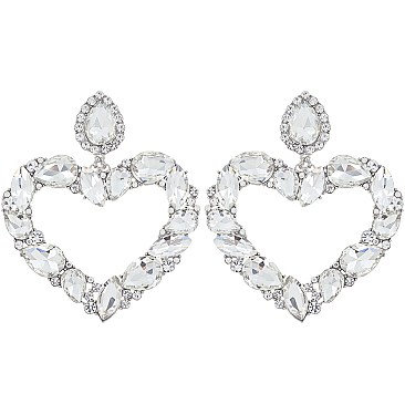 FASHION CRYSTAL RHINESTONE HEART DROP EARRINGS