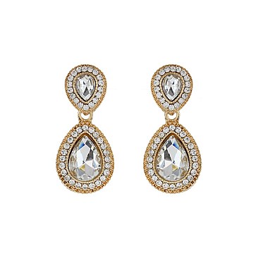 Fashionable Dangly Teardrop with Stone Edge Earrings SLEY2560