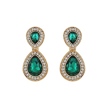 Fashionable Dangly Teardrop with Stone Edge Earrings SLEY2560