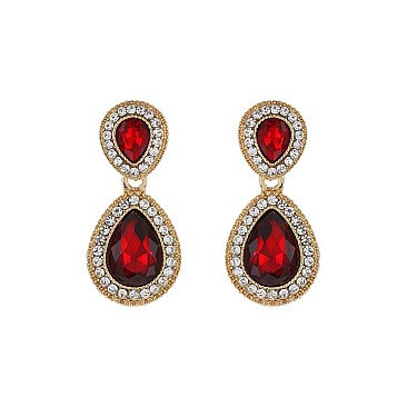 Fashionable Dangly Teardrop with Stone Edge Earrings SLEY2560
