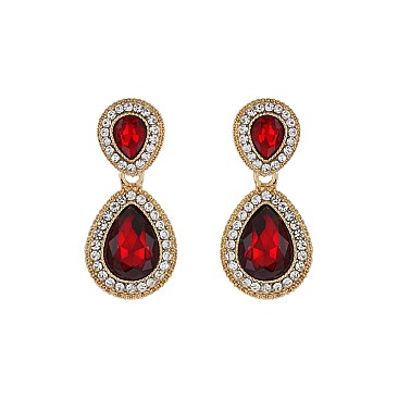 Fashionable Dangly Teardrop with Stone Edge Earrings SLEY2560