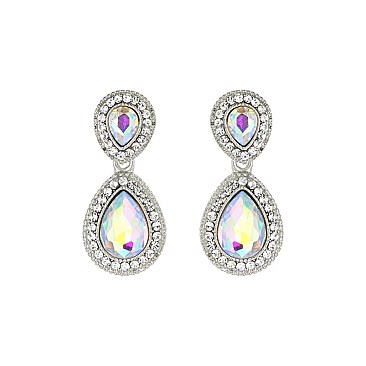 Fashionable Dangly Teardrop with Stone Edge Earrings SLEY2560