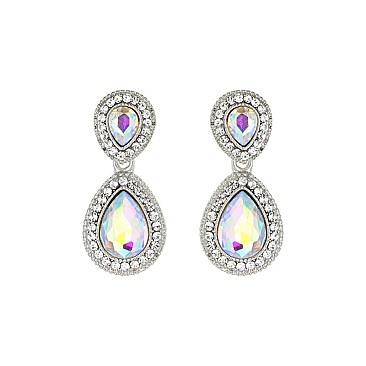 Fashionable Dangly Teardrop with Stone Edge Earrings SLEY2560