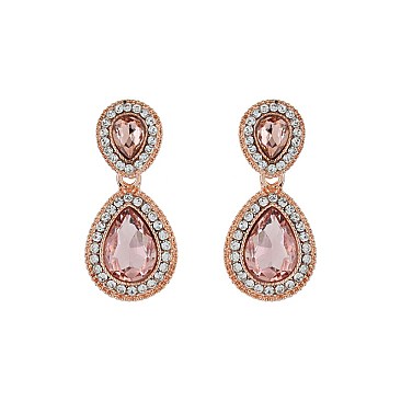 Fashionable Dangly Teardrop with Stone Edge Earrings SLEY2560