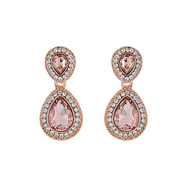 Fashionable Dangly Teardrop with Stone Edge Earrings SLEY2560