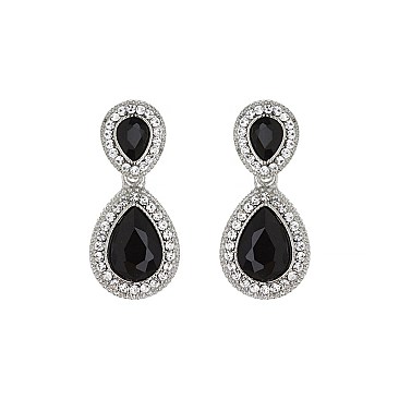 Fashionable Dangly Teardrop with Stone Edge Earrings SLEY2560