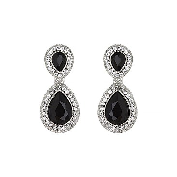 Fashionable Dangly Teardrop with Stone Edge Earrings SLEY2560