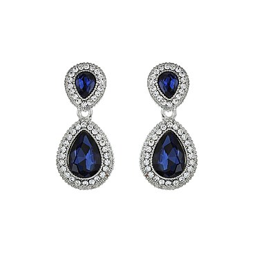 Fashionable Dangly Teardrop with Stone Edge Earrings SLEY2560