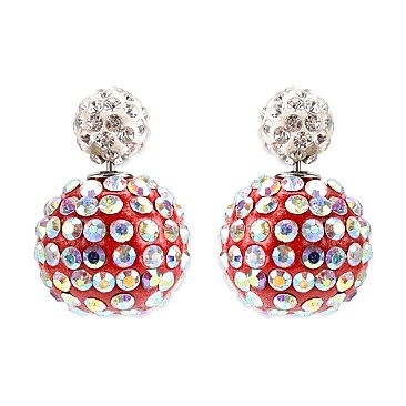 Fashionable Front And Back Stone Encrusted Ball Stud Earrings SLEY4132