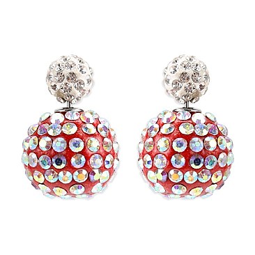 Fashionable Front And Back Stone Encrusted Ball Stud Earrings SLEY4132