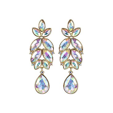 Leaf Cluster Marquise Gem with Dangly Teardrop Earrings SLEY4934