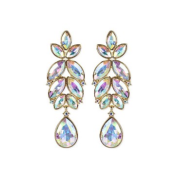 Leaf Cluster Marquise Gem with Dangly Teardrop Earrings SLEY4934