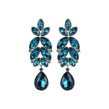 Leaf Cluster Marquise Gem with Dangly Teardrop Earrings SLEY4934