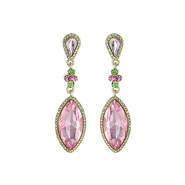 Fashionable Teardrop Gem with Dangling Marquise Stone Earrings SLEY6038