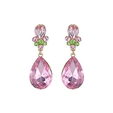 Trendy Small Stone Cluster with Dangly Teardrop Gem Earrings SLEY6040