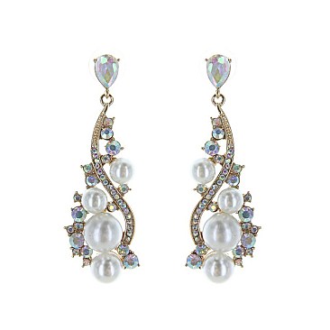 Elegant Multi Color Stones w/ Pearls Earrings SLEY7113