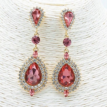 FASHIONABLE PINK STONE EARRINGS W/ LARGE STONE ON BOTTOM SLEY7423