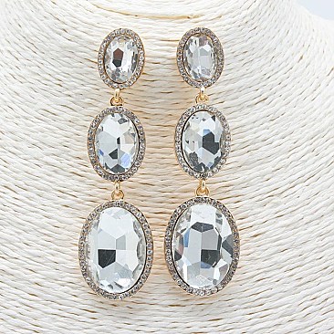 FASHIONABLE 3 OVAL GEMS W/ DIAMONDS AROUND  EARRINGS SLEY7431