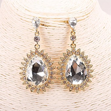 FASHIONABLE POINTED SILVER STONE EARRINGS SLEY7433