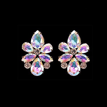 FASHIONABLE FLOWER RHINESTONE EARRING W/ GEMS SLEY7964