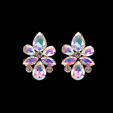 FASHIONABLE FLOWER RHINESTONE EARRING W/ GEMS SLEY7964