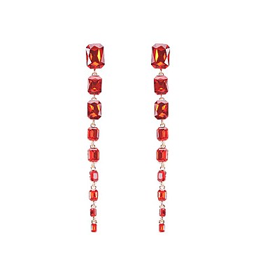 FASHIONABLE LONG SQUARE RHINESTONE EARRING W/ GEMS SLEY7966