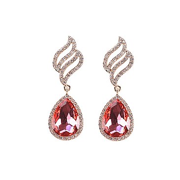 FASHIONABLE WAVE RHINESTONE EARRING W/ LARGE GEM SLEY7967