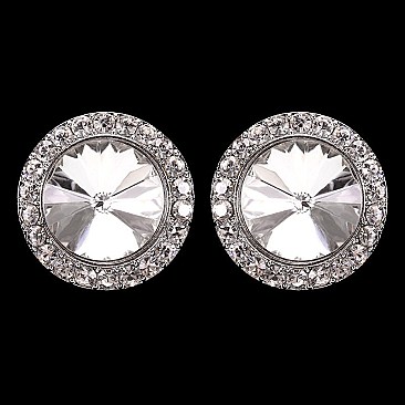 FASHIONABLE ROUND STONE POST EARRING SLEY8061