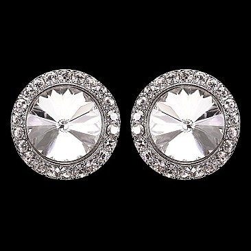 FASHIONABLE ROUND STONE POST EARRING SLEY8061