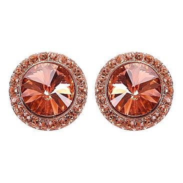 FASHIONABLE ROUND STONE POST EARRING SLEY8061