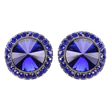 FASHIONABLE ROUND STONE POST EARRING SLEY8061